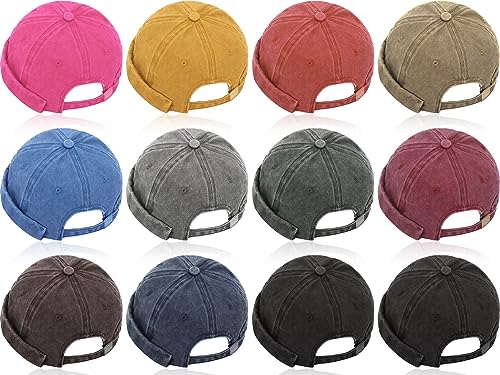 Janmercy 12-Pack Brimless Cotton Hats for Men & Women Adjustable Skull Caps