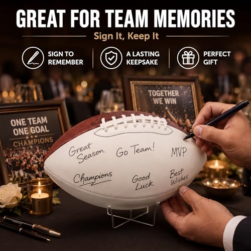 Hiboom Autograph Football Set with Stand - White & Brown Size 9, 4 Pack