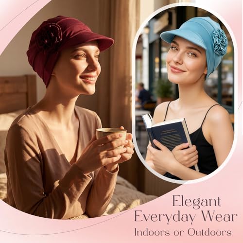 AIPESL 4 Pack Chemo Headwear for Women - Breathable Hair Loss Turbans in Black, Grey, White, Navy