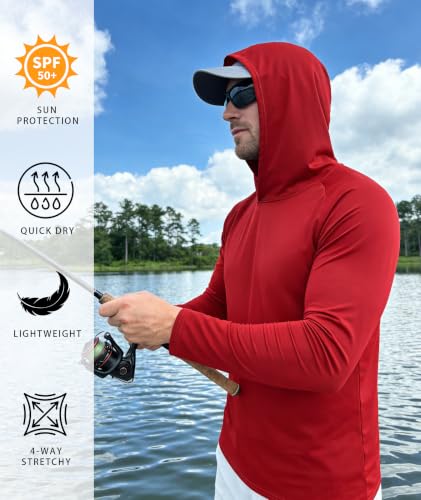 Men's UV UPF 50+ Sun Protection Hoodies 5-Pack - Long Sleeve Rash Guard Shirts, Lightweight Fishing & Swimwear