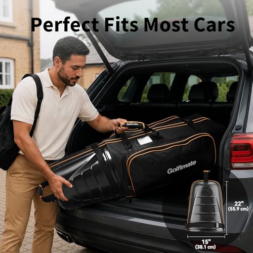 Golf Travel Bag with Carbon Fiber Hard Top - Black Carbon Fiber with Gold Piping