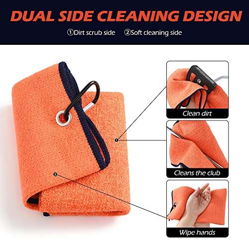 Tri-Fold Golf Towel - 2-in-1 Club & Ball Cleaner, Orange