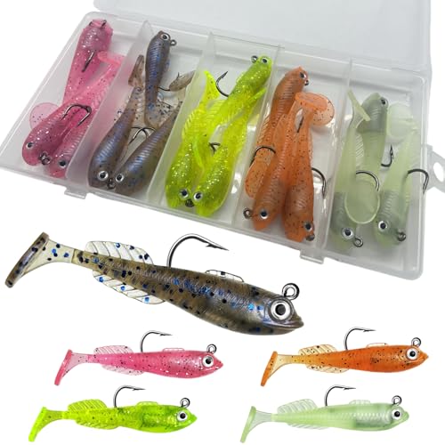 15Pcs Pre-Rigged Soft Mini Fishing Lures - 2.5" Paddle Tail Jigs