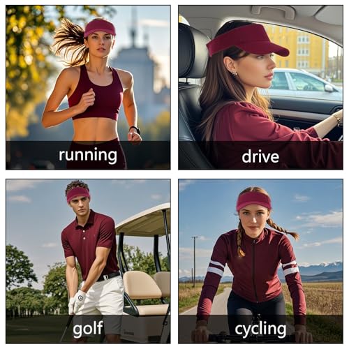 Adjustable Sport Visors Sun Hat - Burgundy, One Size (2pcs)