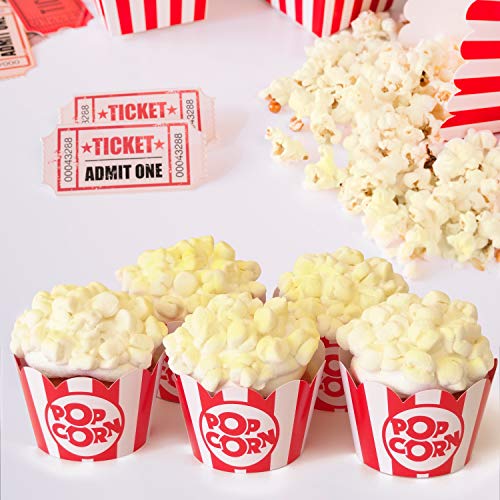 Popcorn Cupcake Wrappers - 48 Count, Adjustable Sizes for Parties