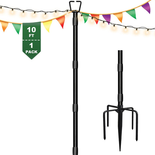 Tigerden 10Ft String Light Poles for Outside, Adjustable Metal Poles for Outdoor String Lights, Rustproof & Sturdy Light Stand Posts for Patio, Backyard, Deck, Garden, Party Decorations