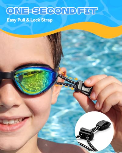 Swim Goggles for Kids - Anti-Fog & Anti-Leak - Black/Gold