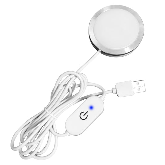 AuyiHomu Single Under Cabinet LED Puck Lights Plug in, 3D Printer LED Lamp Kit 001 DIY USB Powered 5V Dimmable Touch Switch Ultra Thin for Kitchen/Cabinet/Wardrobe/Showcase (Cool White/6000K)