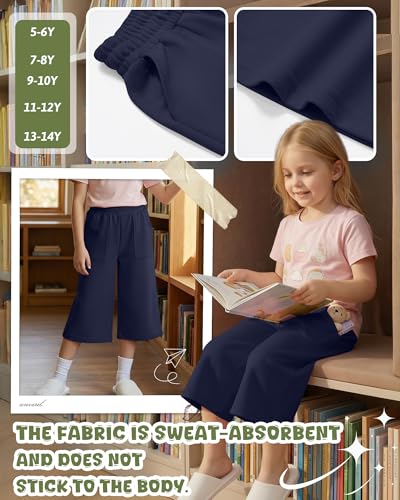 Girls' Wide Leg Capri Pants - Casual Summer Sweatpants with Pockets