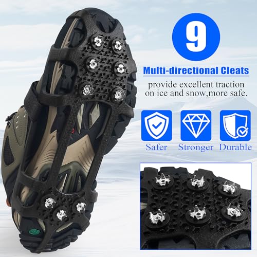 Ice Cleats with 9 Studs for Snow & Ice - X-Large (Women 11.5-14, Men 10.5-13)