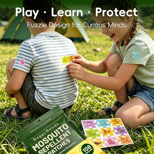 Mosquito Repellent Stickers for Kids - 108 Fun Puzzle Patches