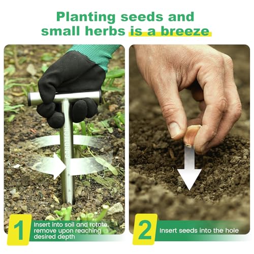 Gardtech Hand Dibber Garden Tool with 5 Inch Measuring Scale,Stainless Steel Bulb Planter Tool,Seed Dibber for Planting & Sowing Seed