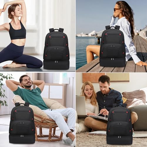 Seyfocnia 21-Inch Waterproof Gym Backpack for Men with Shoe Compartment - Casual Black