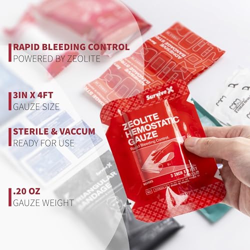 SurviveX Hemostatic Gauze 3x4ft - 2 Pack Rapid Blood Clotting Trauma Kit