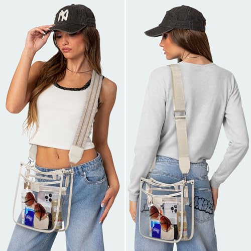 Clear Stadium Bag with 2 Long Straps - Beige/ Large