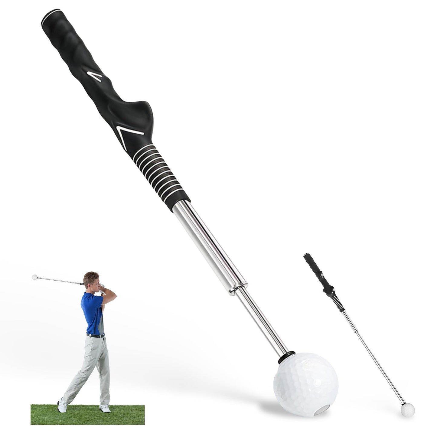 Golf Grip Trainer - Retractable Swing Training Rod with Ergonomic Golf Training Grip for Beginners & Brofessional