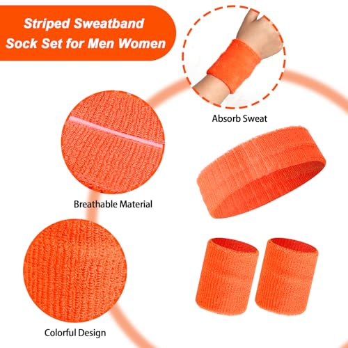 Retro Sweatbands and Striped Socks Set - Solid Orange