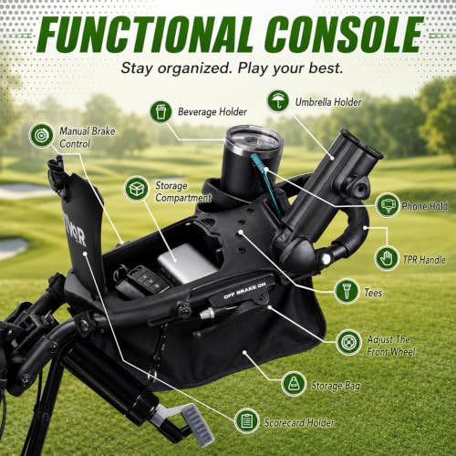 Golf Push Cart with 360° Front Wheels & Handbrake - Black