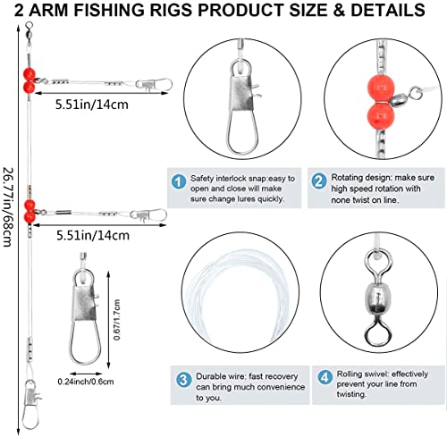 Fishing Leaders - 6-Pack White Nylon Monofilament, 2-Arm Rig