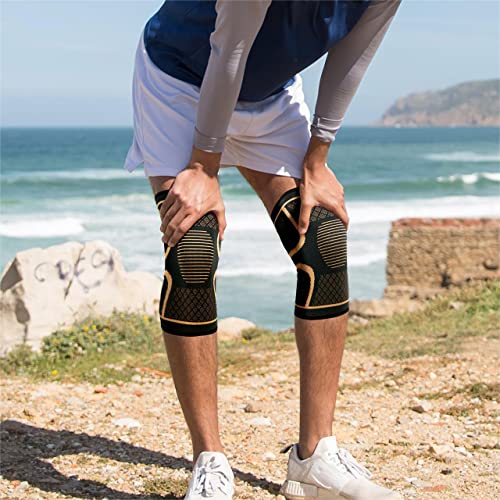 Copper Knee Brace Compression Sleeve for Pain Relief - 2 Pack, Large