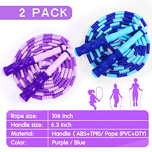 Adjustable Kids Jump Rope - Soft Beaded Tangle-Free - Blue & Purple