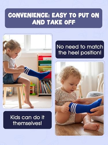 Kids Knee High Soccer Socks - Long Tube Athletic Socks - Blue & White 3-6Y
