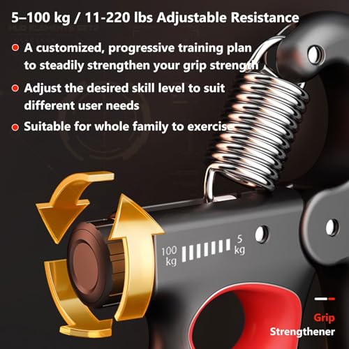 Adjustable Grip Strength Trainer - 11-220 lbs - Gray