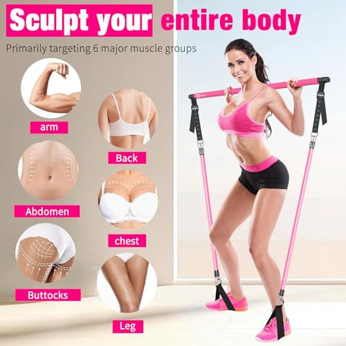 Pilates Bar Kit with Stackable Resistance Bands for Full Body Workout