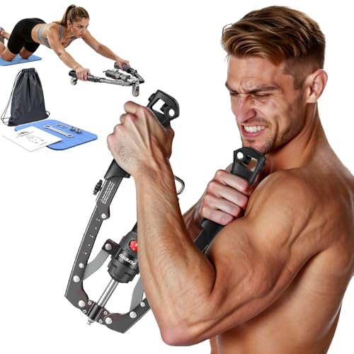 Adjustable Chest Trainer - 3-in-1 Arm Exerciser & Ab Roller - Black