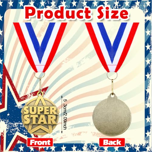 30 Pcs 2" Gold Super Star Medals with Neck Ribbons - Awards