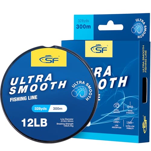 Ultra Smooth Monofilament Fishing Line - 12LB Clear Nylon String 300m