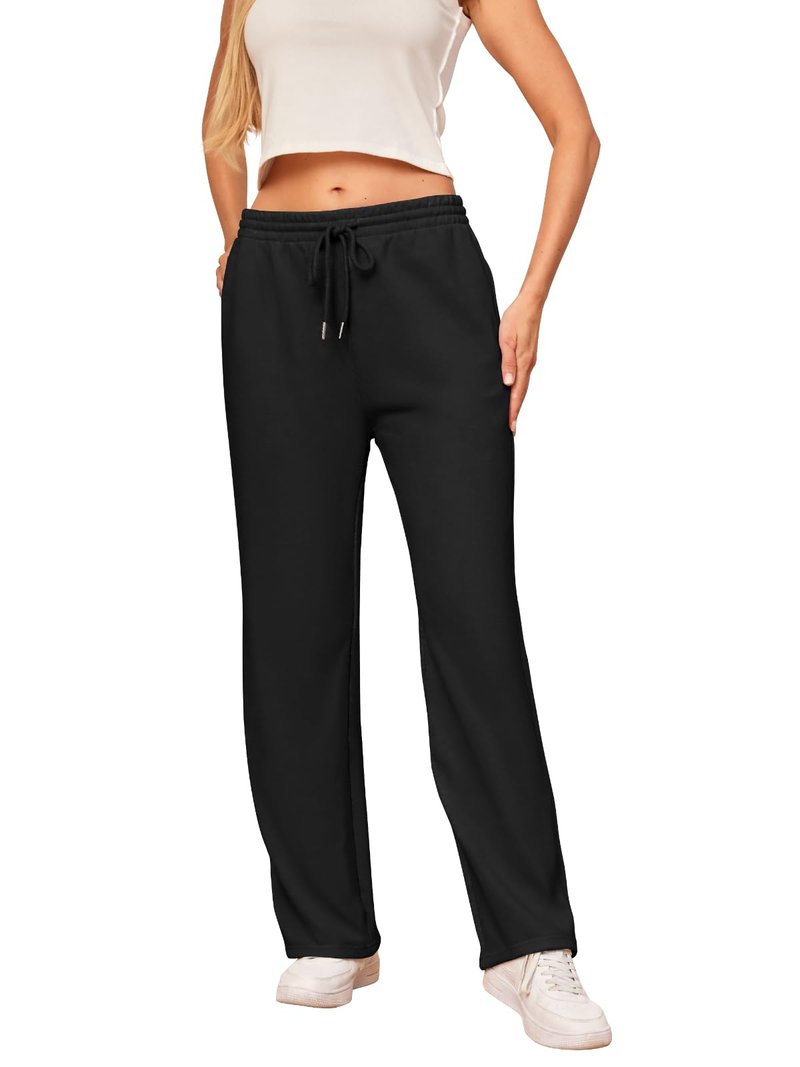 IPMQ Womens Sweatpants Cotton Lounge Pants Wide Leg Drawstring Joggers Fall Athletic Outfits with Pockets 2025 Black