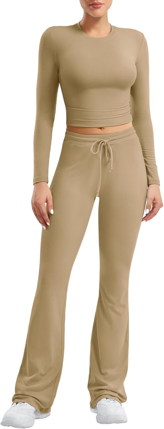 YEOREO Women's Two-Piece Lounge Set - Long Sleeve Top & Drawstring Wide Leg Pants | Ava Matching