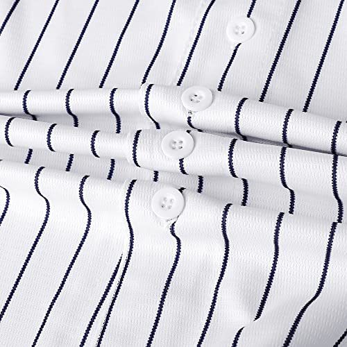 Men's Blank Baseball Jersey - Short Sleeve Button Down - XX-Large White Stripe