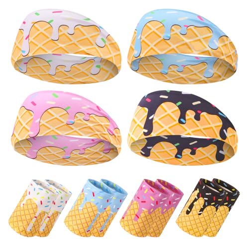 Ice Cream Sports Headbands & Wristbands Set - Multicolor, 4 Pack