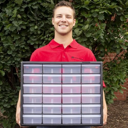 Akro-Mils 24-Drawer Plastic Drawer Storage Cabinet for Garage Organization, Bead Organizer, Building Bricks Storage, Teacher Toolbox, Makeup Organizer, 20" W x 6" D x 16" H, 10124 Black