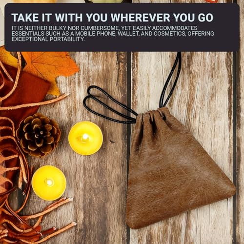 Drawstring Cowhide Bag - Small Waterproof Leather Pouch, Light Brown