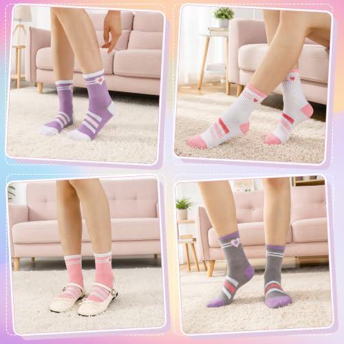 Girls Heart and Striped Cotton Socks - 4 Pair Set