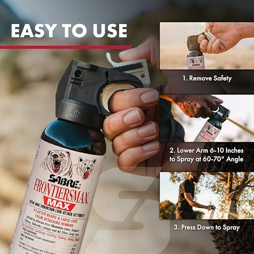 SABRE Bear Spray Max Range 40ft - EPA Registered for 9 Animal Species with Holster & Safety Features