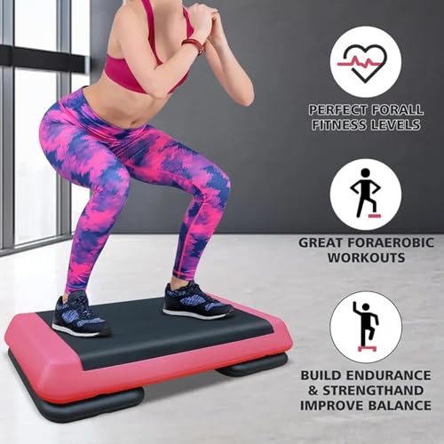 Athfiner Red Adjustable Aerobic Step Platform with 4 Risers for Home Gym Cardio