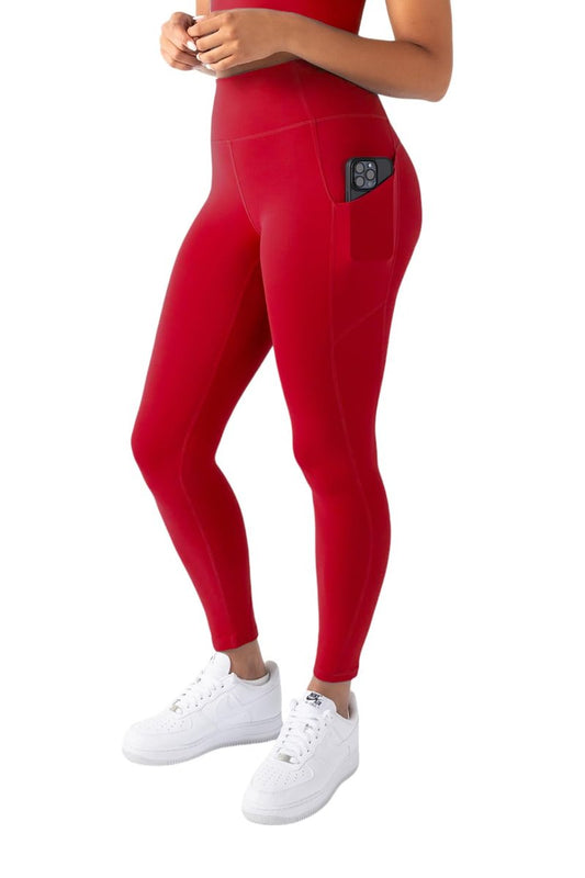 YITTY Active Workout Leggings for Womens – High Waisted Pocket Leggings, Yoga Pants for Workout Athletic, Gym, Heated Red, M, Regular
