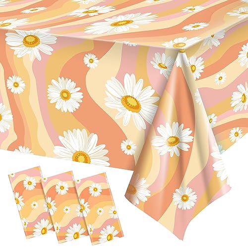 Plastic Groovy Tablecloths - 3 Pieces Hippie Daisy Rainbow