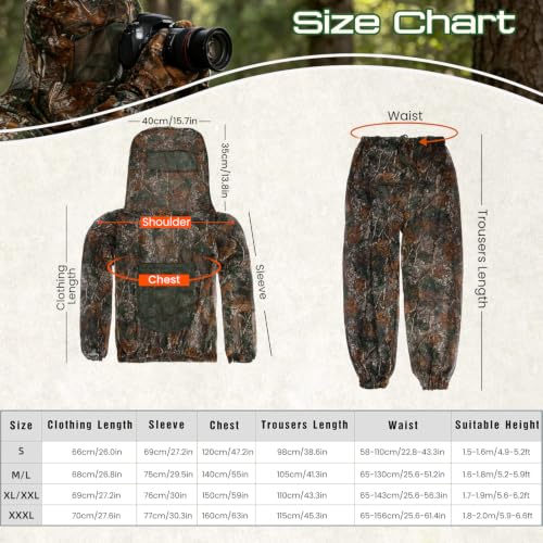 PELLOR Mosquito Suit Set for Men & Women — Mesh Bug Pants & Jacket Hood, Camouflage, 3X-Large