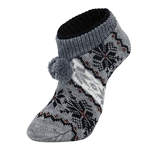 Non-Slip Slipper Socks for Women - Comfy Grippy Winter Socks - One Size Grey Black Snow