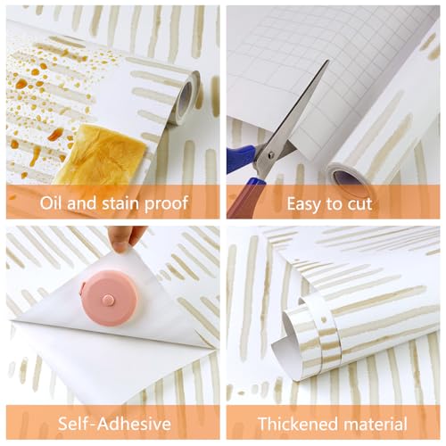 Modern Beige and White Wallpaper 17.3"¡¿80" Geometric Stripe Peel and Stick Wallpaper Contact Paper Removable Self Adhesive Vinyl Wall Paper for Living Room Bedroom