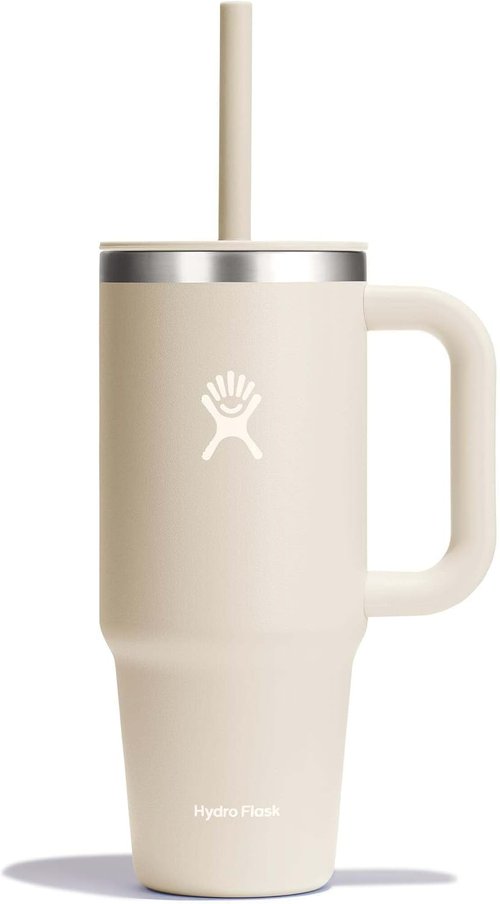 Hydro Flask Travel Tumbler - Insulated Stainless Steel with Handle, Lid & Straw | 24 Oz Oat