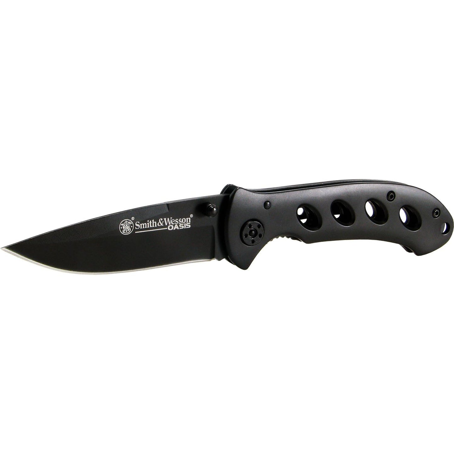 Smith & Wesson Oasis SW423B 7.5in S.S. Folding Knife with a 3.2in Drop Point Blade and Titanium Coated Handle for Outdoor, Tactical, Survival and EDC