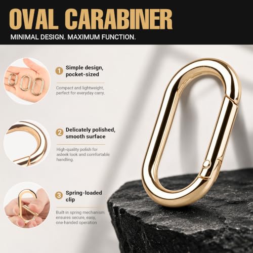 Mini Oval Carabiner Clips - 12Pcs Gold 1.15 Inch Spring Hook