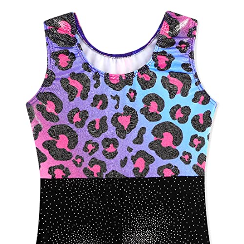 Girls Sparkle Gymnastics Biketard - Snowflake Mermaid - Leopard, 5-6 Years