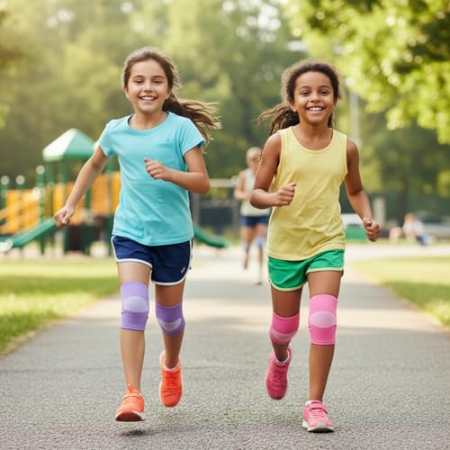 Kids Knee Brace Compression Sleeves 2 Pairs Small Pink Purple Sports Support